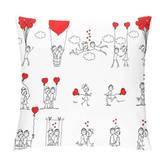Personality  Valentine Doodle Boy And Girl, Vector Pillow Covers