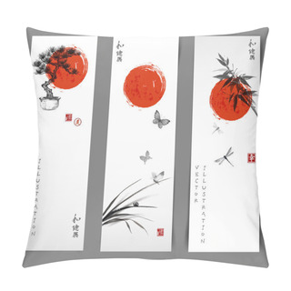 Personality Three Banners With Red Sun Pillow Covers