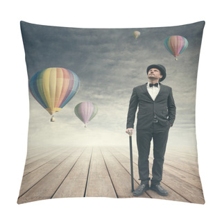 Personality  Imaginative Vintage Businessman With Hot Air Ballons Pillow Covers