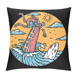 Personality  Octopus Attacks Surfers In The Sea Illustration Pillow Covers