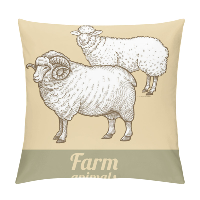 Personality  Farm animals sheep and Ram. pillow covers