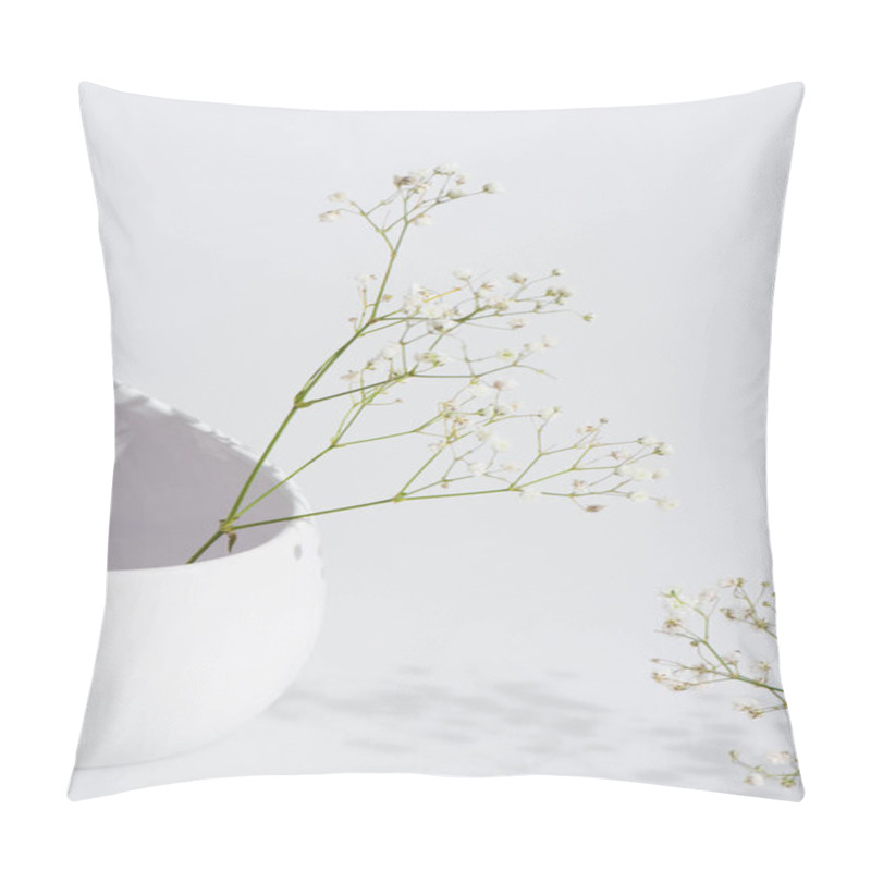 Personality  branches with tiny blooming flowers in vase on white background pillow covers
