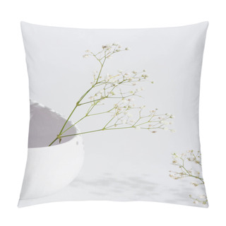 Personality  Branches With Tiny Blooming Flowers In Vase On White Background Pillow Covers