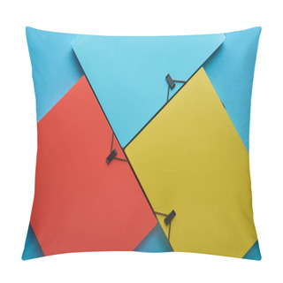 Personality  Background With Multicolored Paper Binders On Blue Pillow Covers