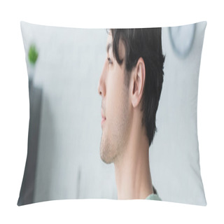 Personality  Profile Of Young Brunette Man On Blurred Background, Banner Pillow Covers