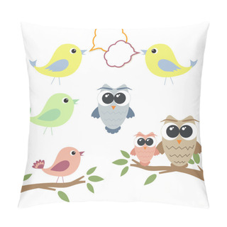 Personality  Set Of Owls And Birds With Speech Bubbles Pillow Covers