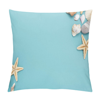 Personality  Frame Of Shells Of Various Kinds On A Blue Background Pillow Covers