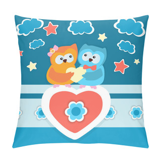 Personality  Vector Background With Two Owls In Love. Pillow Covers