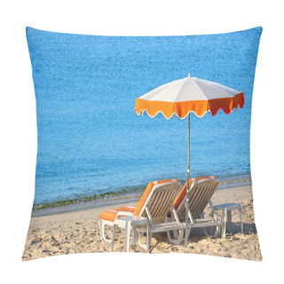 Personality  Summer Beach With Chairs And Sun Umbrella Pillow Covers
