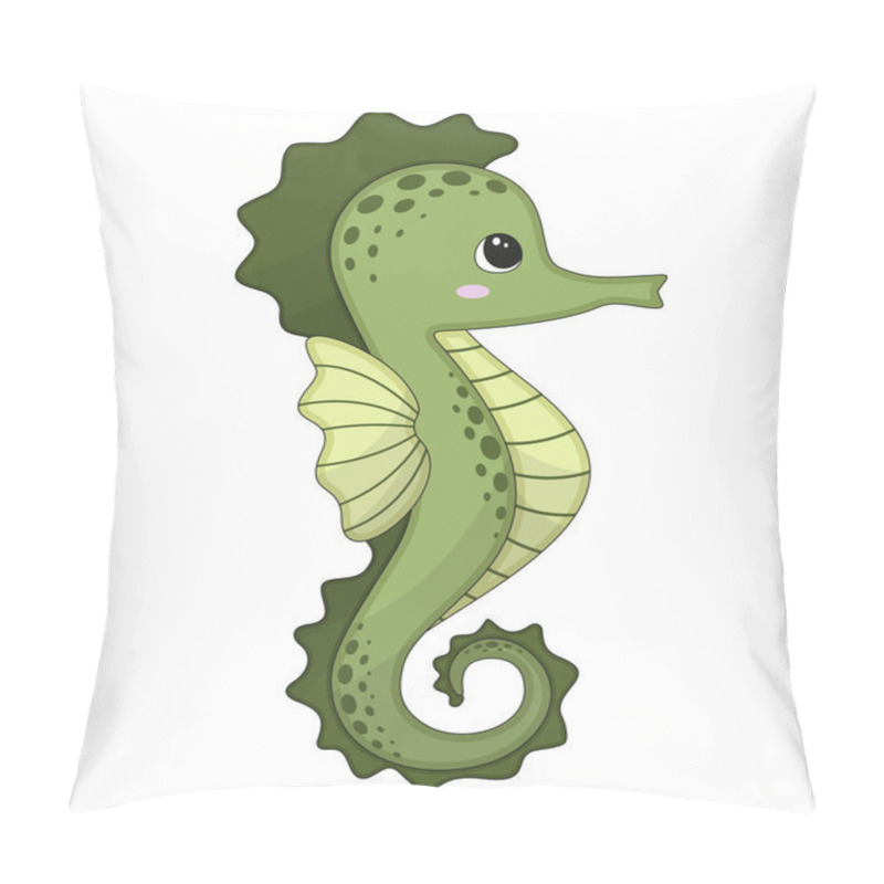 Personality  Vector illustration of cartoon cute happy seahorse for design element. Funny sea animal on a white background. pillow covers