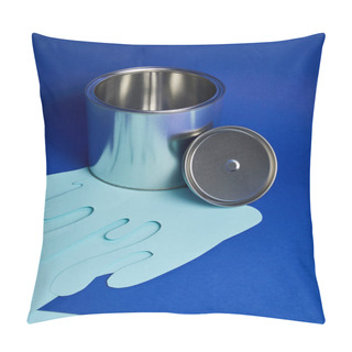 Personality  Silver Shiny Can And Dripping Paper Cut Paint On Bright Blue Background Pillow Covers