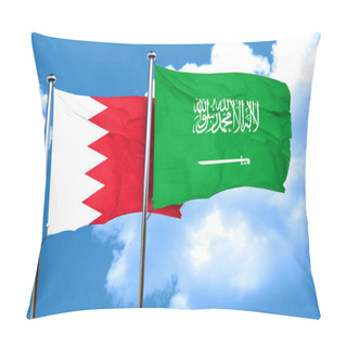 Personality  Bahrain Flag With Saudi Arabia Flag, 3D Rendering Pillow Covers