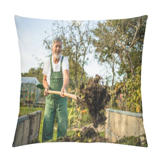 Personality  Senior Gardener Gardening In His Permaculture, Organic Garden Pillow Covers