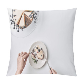 Personality  Woman Eating Cheesecake With Blueberries Pillow Covers