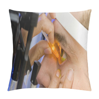Personality  Eye Patient During An Examination In Clinic Pillow Covers