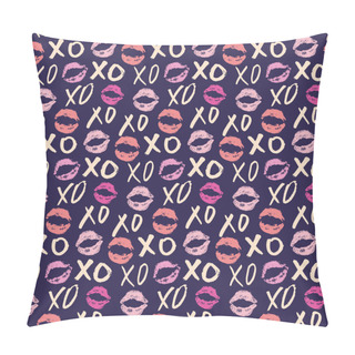 Personality  XOXO Brush Lettering Signs Seamless Pattern, Grunge Calligraphic Hugs And Kisses Phrase, Internet Slang Abbreviation XOXO Symbols, Vector Illustration Isolated On White Background Pillow Covers