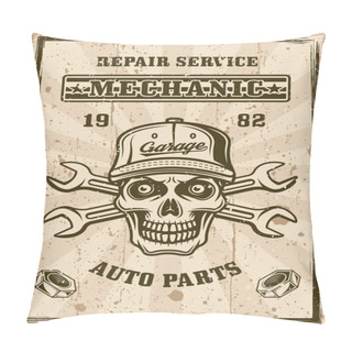 Personality  Mechanic Skull In Cap And Two Wrenches Poster Pillow Covers