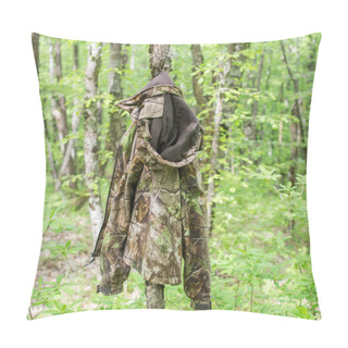 Personality  Hunter's Camouflage Jacket Hanging On The Tree In The Wood. Pillow Covers