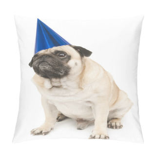 Personality  Pug Dog In Blue Birthday Cap Pillow Covers