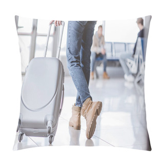 Personality  Low Section Young Young Traveler With Suitcase In Airport Terminal Pillow Covers