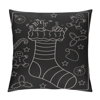 Personality  Christmas Coloring Page For Kids. Download This Cute And Adorable Christmas Coloring Page With Decorations. Happy, Cheerful Holiday-themed.  Pillow Covers