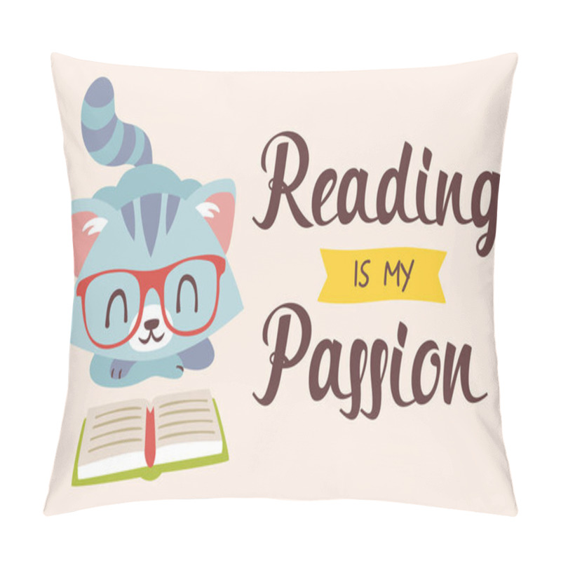 Personality  vector reading is my passion nerd cat vector illustration pillow covers