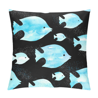 Personality  Fishes Silhouette Of A Bright Blue Sky On The Dark Blue Background Seamless Pattern Illustration Pillow Covers