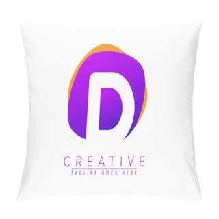 Personality Initial D, Letter D Vector Logo Icon With Purple And Orange Geometric Shapes In The Back Pillow Covers