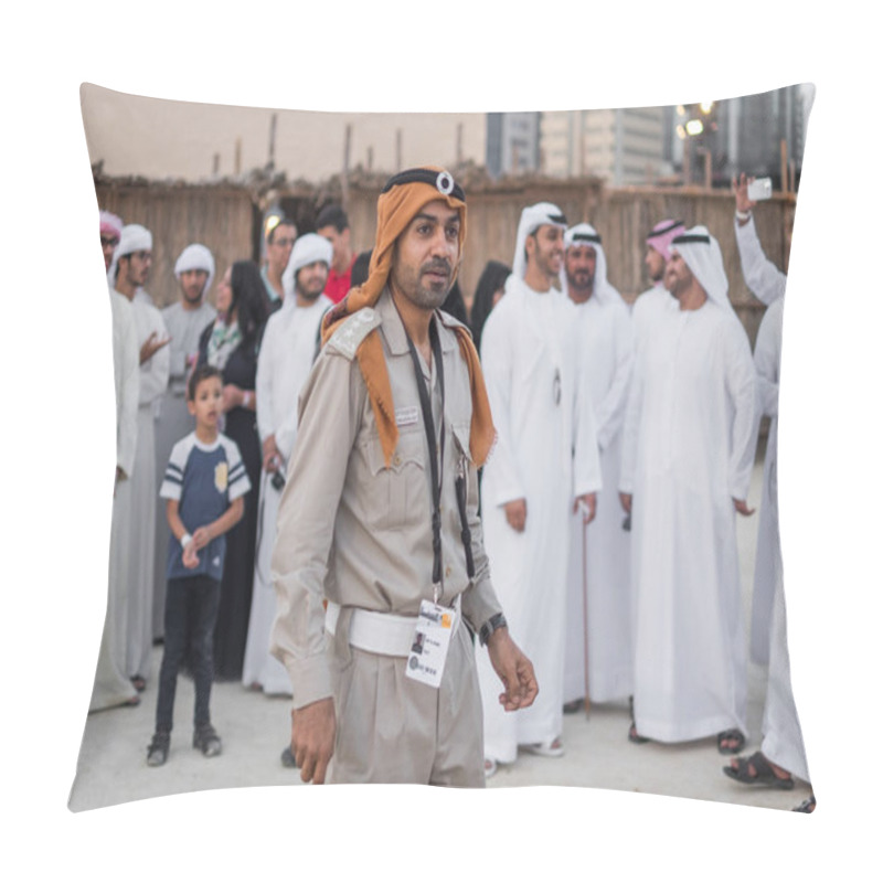 Personality  UAE Traditional Police Dress Form Qasr Al Hosn Festival In Abu Dhabi In February 15, 2015 Pillow Covers