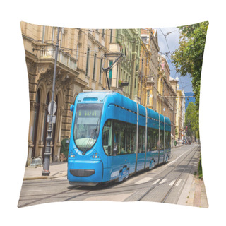 Personality  Modern Tram On A Street Of Zagreb, Croatia Pillow Covers