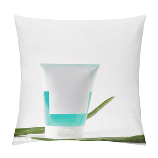 Personality  Closeup View Of Cream Tube And Aloe Vera Leaves Isolated On White Background  Pillow Covers