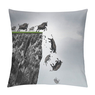 Personality  Falling Bull Market Financial Business Profit Decline As A Symbol Of Losing Positive Gains In A Free Fall As A Bullish Icon Falling Off A Cliff With 3D Illustration Elements. Pillow Covers