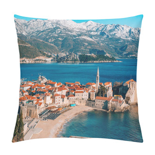 Personality  The Old Town Of Budva, Mountains Covered With Snow Pillow Covers