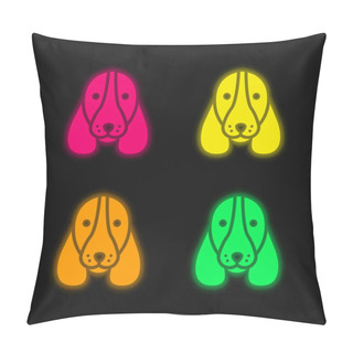 Personality  Basset Hound Dog Head Four Color Glowing Neon Vector Icon Pillow Covers