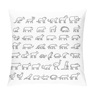 Personality  Vector Line Silhouettes Of Domestic, Farm And Wild Animals Pillow Covers