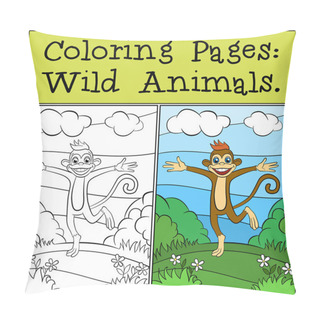 Personality  Little Cute Monkey Runs And Smiles. Pillow Covers