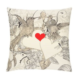 Personality  Beautiful Vector Background With Couple Of Humming Bird With Hea Pillow Covers