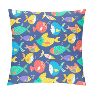 Personality  Seamless Pattern Of Different Kind Sea Multicolored Fishes  Pillow Covers