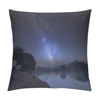 Personality  Stunning Vibrant Milky Way Composite Image Over Landscape Of Misty Lake In Summer Pillow Covers