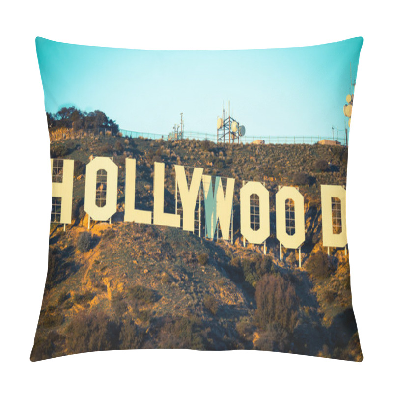 Personality  Famous Hollywood Sign With The Blue Sky In The Background Pillow Covers