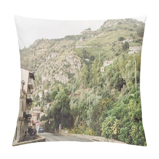 Personality  Buildings Near Road And Hills With Trees In Italy  Pillow Covers