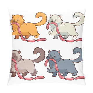 Personality  Set Of Cats Of Different Colors With Sausages Pillow Covers