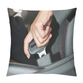 Personality  Business Woman Hand Fastening A Seat Belt. Pillow Covers