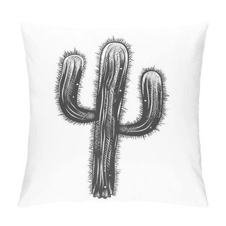 Personality  Vector Engraved Style Illustration For Posters, Decoration And Print. Hand Drawn Sketch Of Cactus In Monochrome Isolated On White Background. Detailed Vintage Woodcut Style Drawing. Pillow Covers