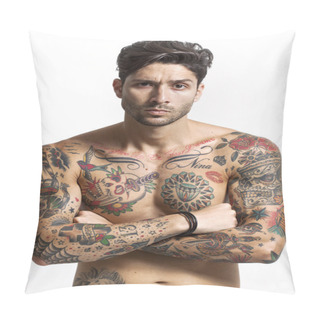 Personality  Sexy Tattooed Man Portrait With Crossed Arms Pillow Covers