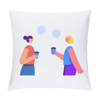 Personality  Two Young Friends Talking Outside In Flat Design Pillow Covers