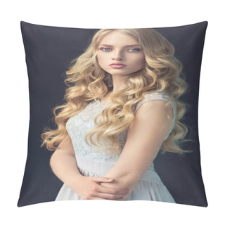 Personality  Blonde   Girl With Long  , Curly Hair  Pillow Covers