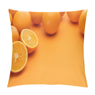 Personality  Ripe Delicious Cut And Whole Oranges On Colorful Background Pillow Covers