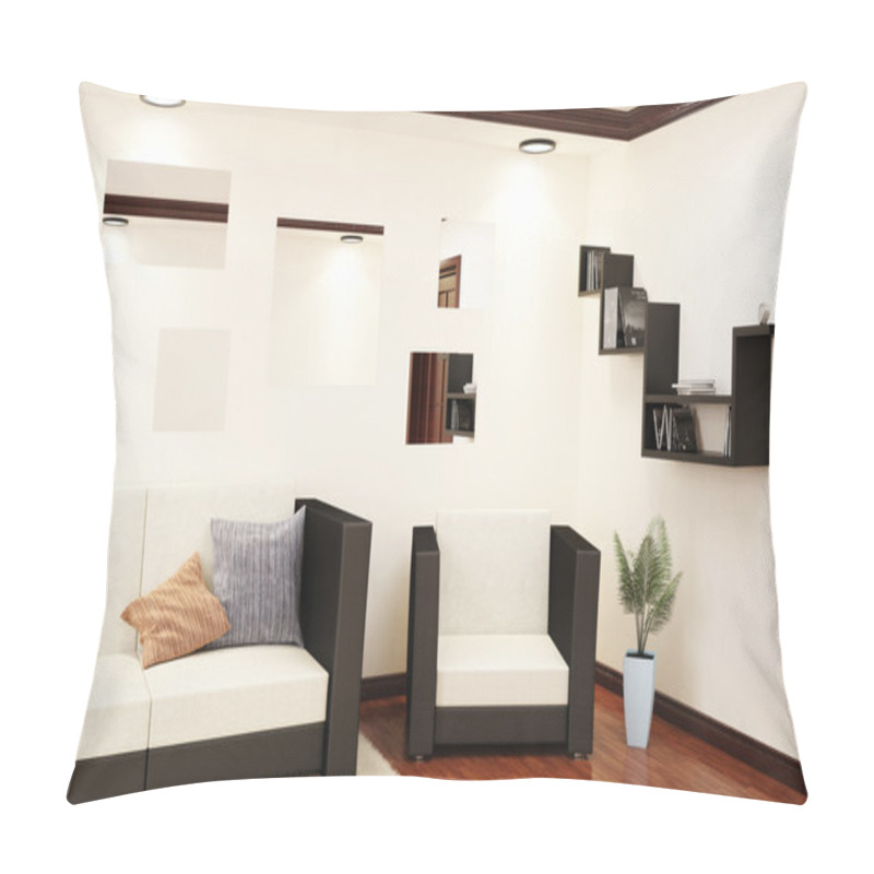 Personality  3d interior corner of the living room with a sofa pillow covers