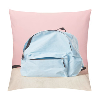 Personality  Empty School Blue Backpack Isolated On Pink Pillow Covers